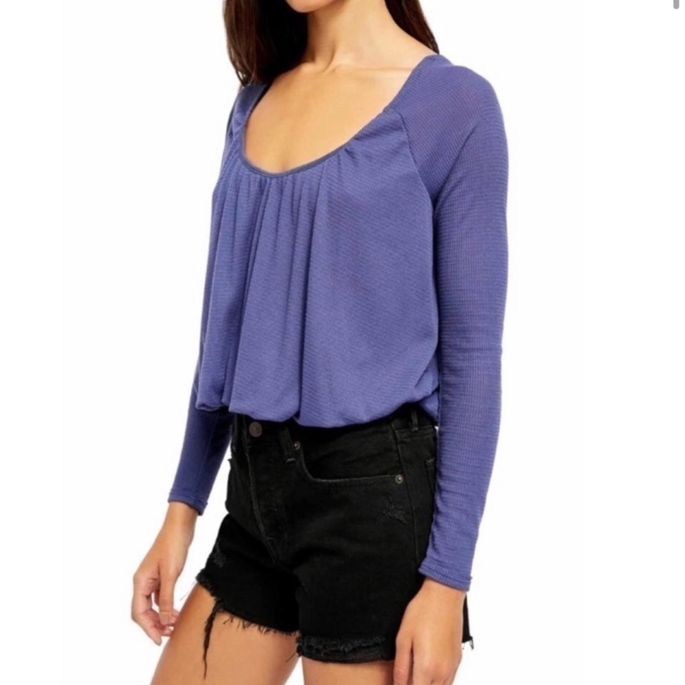 Free People Bondi Thermal Purple Ribbed Long Sleeve Boho Top - Picture 3 of 5